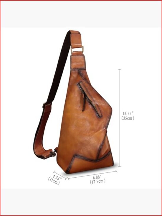 Vintage Full Grain Leather Sling Bag Crossbody Chest Daypack main image 5
